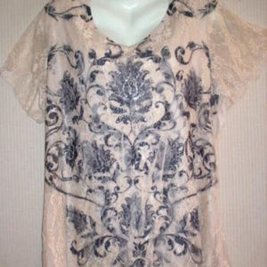 LACE STRETCH Shirt LINED Blouse RHINESTONE